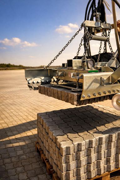 Pflasterverlegezange beim Verlegen von Betonpflaster, Pferdepadock, Nürtingen